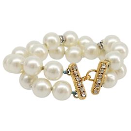 Pulseira de pérolas CHANEL metal Gold CC Auth bs37428