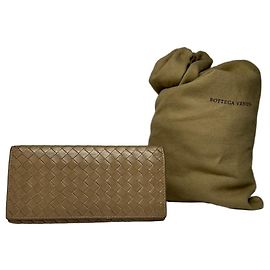 Carteira Bifold Vintage Bottega Veneta Intrecciato Trançada Bege
