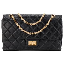CHANEL - Bolso de bandolera 2.55 Large Chanel en piel plisada negra