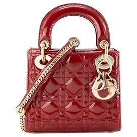 Autre Marque DIOR - Borsa a tracolla Mini Lady Dior in pelle cannage verniciata rossa