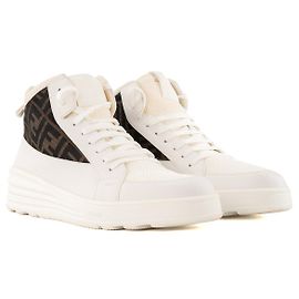 FENDI - Sneakers montantes Fendi en cuir blanc et toile monogrammée (T41)