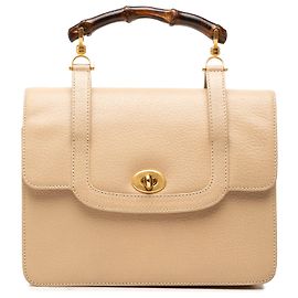 Bolsa Satchel Gucci em couro de bezerro bege com fecho de rotação e alça de bambu