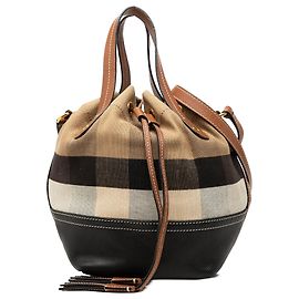 Burberry Heston Bucket Bag aus House Check Canvas in Beige