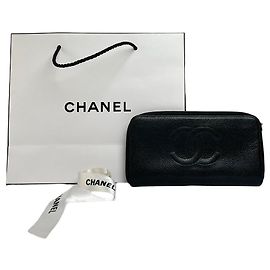 Portafoglio con zip Vintage Chanel in pelle martellata Nero Argento