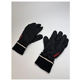 Vintage Prada Nylon Leather Gloves Late 1990s Black Cream