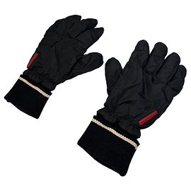Luvas Vintage Prada em Nylon e Couro Final dos Anos 1990 Preto Creme