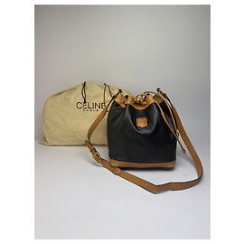 Céline Vintage Celine Leder Bucket Bag Ende der 1980er Black Tan