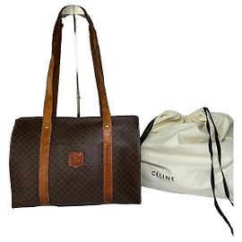 Céline Bolsa de Ombro Vintage Celine Macadam Canvas c. 1997 Brown
