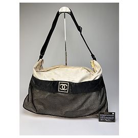 Vintage Chanel Sport Line Coated Canvas Tote c. 2003 Cream Black