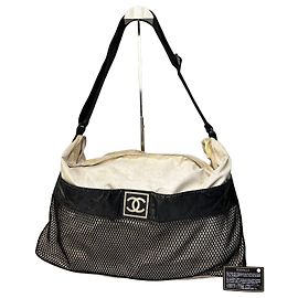 Vintage Chanel Sport Line Coated Canvas Tote c. 2003 Cream Black
