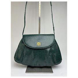 Borsa a tracolla con patta Givenchy vintage effetto coccodrillo fine anni 1970 verde scuro