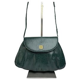 Sac bandoulière à rabat Givenchy vintage effet crocodile fin 1970s vert foncé