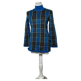 Vintage Yves Saint Laurent Karierter Rollkragenpullover Blau M