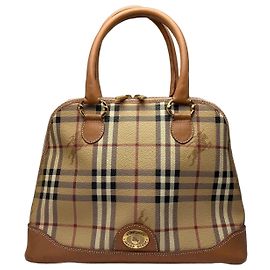 Bolso de mano Vintage Burberrys Haymarket Check con asa superior finales de los 1990 Beige Brown