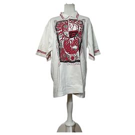 Autre Marque Vintage Kansai Yamamoto Men's Sports Project Grafik- Polo Ende der 1990er Weiß L