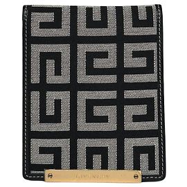 Vintage Givenchy Greek Key Canvas Bifold Wallet Late 1970s Black Cream