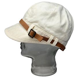 Chapeau Vintage Chloé en Toile Crème avec Bande en Cuir Marron 57.5