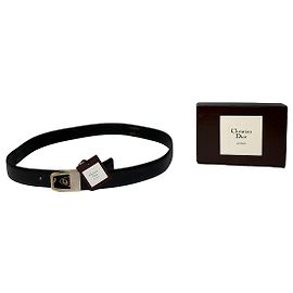 Autre Marque Vintage Dior Monsieur Ledergürtel Schwarz Gold ca. Ende 1970er–1980er