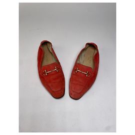 Mocassini Vintage Gucci effetto camoscio rosso corallo fine anni '90 EU36.5