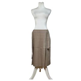 Céline Saia midi Vintage Celine em mistura de linho Bege c. 2010s M