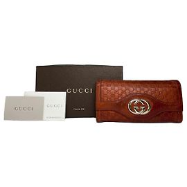 Vintage Gucci GG Marmont Embossed Leather Bifold Wallet Late 2010s Tan Orange