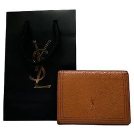 Vintage Yves Saint Laurent Grained Leather Bifold Wallet Late 1990s Brown