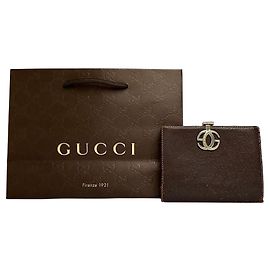 Cartera bifold Vintage Gucci de cuero texturizado Marrón Plata