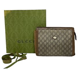Bolso bandolera con solapa Vintage Gucci GG Plus finales de los 1970 Beige Brown