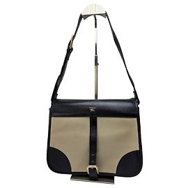 Vintage Burberrys Schultertasche mit Klappe ca. Ende der 1980er Jahre Schwarz Beige