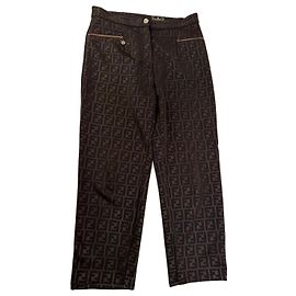 Vintage Fendi Zucca Monogram Slim Hose Ende der 1990er Brown L