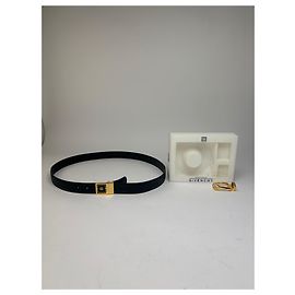Cintura in pelle Vintage Givenchy Logo 4G c. fine anni '80 Nero Oro