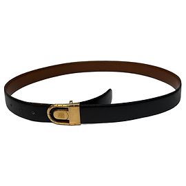 Ceinture en cuir Vintage Givenchy Logo 4G c. fin des années 1970 Noir Or