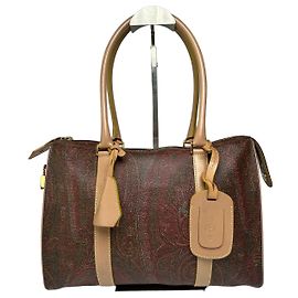 Vintage Etro Strukturierte Handtasche aus beschichtetem Canvas Paisley Ende der 1990s Burgundy