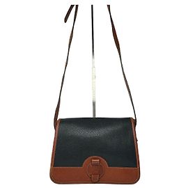 Courreges Sac bandoulière à rabat en cuir grainé Vintage Courrèges Fin 1970s Black Brown