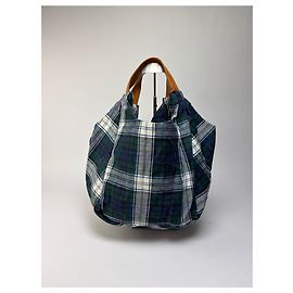 Comme Des Garcons Vintage Comme des Garçons Leinen-Karo-Tote Bag Grün Blau