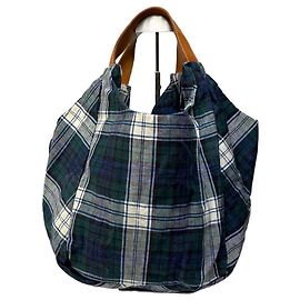 Comme Des Garcons Vintage Comme des Garçons Leinen-Karo-Tote Bag Grün Blau