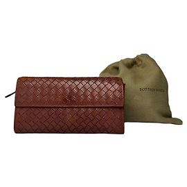 Cartera bifold Vintage Bottega Veneta Intrecciato Finales de 1980s–1990s Dark Brown Rust