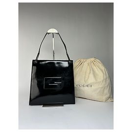 Vintage Gucci Lackleder Tote Schwarz Silber