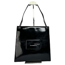 Tote Vintage Gucci em couro envernizado Preto Prata