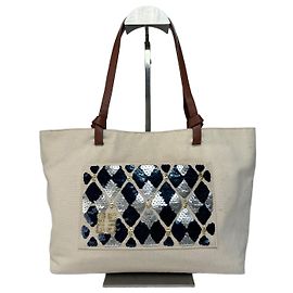 Vintage Givenchy Sequin Canvas Tote Ende 1990s Beige Navy
