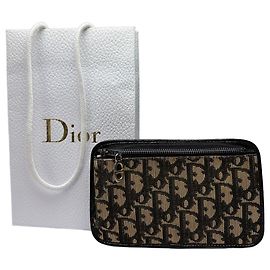 Autre Marque Vintage Dior Oblique Canvas Zip Wallet Late 1970s Beige Black