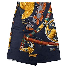 Foulard di seta Hermès Daimyo Princes Du Soleil Levant Blu 90