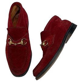 Vintage Gucci Horsebit Loafers Red Suede Late 1990s EU35.5