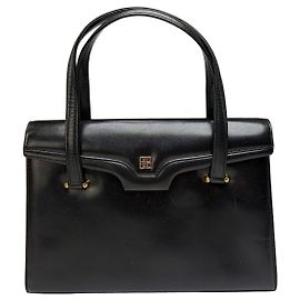 Vintage Givenchy Logo Tasche 4G Leder Top-Handle Hergestellt in Japan Schwarz