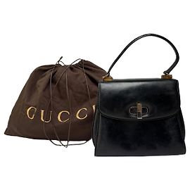 Borsa strutturata in pelle Vintage Gucci con manico superiore Fine anni '90 Nero