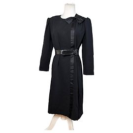Vintage Givenchy Wool Bow Dress c. Late 1980s Black M