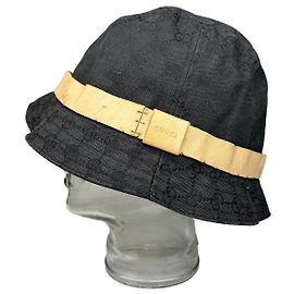 Vintage Gucci GG Monogram Canvas Bucket Hat Ende der 1990er Schwarz Beige