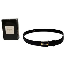 Autre Marque Ceinture Vintage Dior en cuir texturé c. début des années 1990 Noir Or