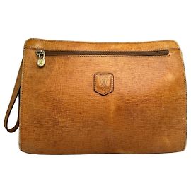 Céline Vintage Celine Clutch aus strukturiertem Leder c. 1990 Tan Gold
