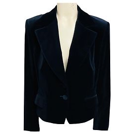Blazer de veludo azul marinho Escada de dois botões com detalhe de laço